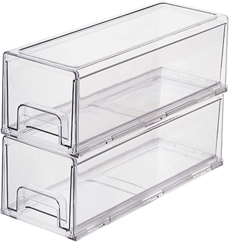 Photo 1 of Yatmung Clear Drawers Pull Out Refrigerator Organizer Bins - Stackable Fridge Drawers - Food, Pantry, Freezer, Plastic kitchen organizing - Fridge organization and storage containers (2 Pack | small