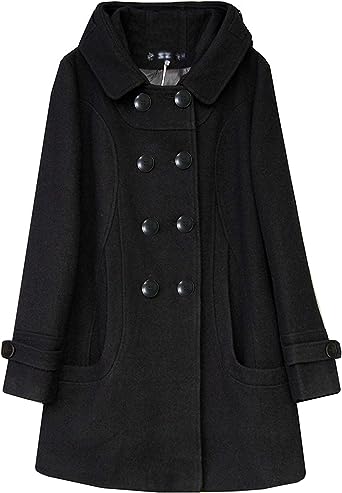 Photo 1 of Tanming Women's Warm Double Breasted Wool Pea Coat Trench Coat Jacket with Hood XL 
