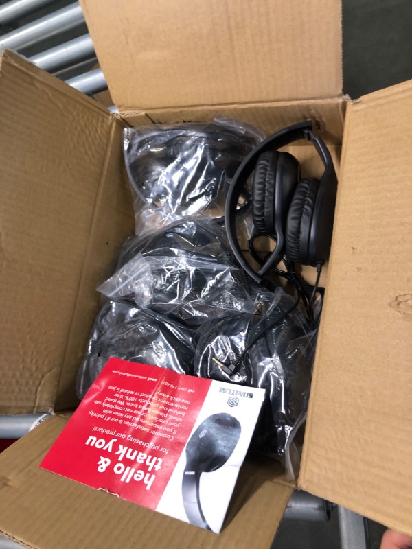 Photo 1 of Sonitum Bulk Kids Headphones for School with Microphones - 5-Pack On-Ear 3.5mm Wired Headphones for Schools -Comfy Wired Kids Headphones with in-Line Mics – School Headphones for Kids Black