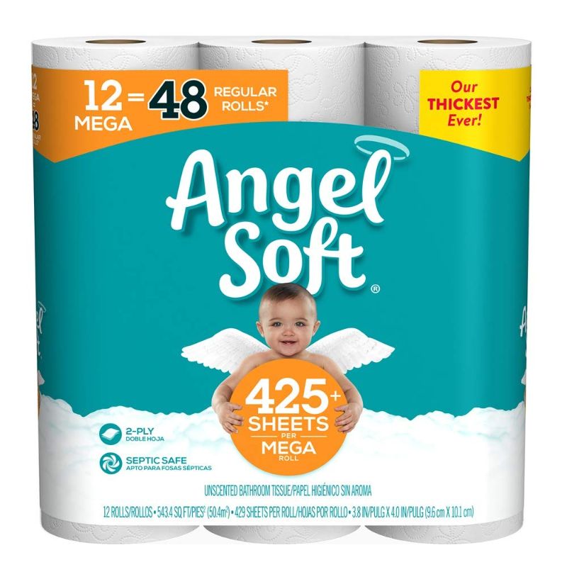 Photo 1 of Angel Soft, Toilet Paper, 12 Mega Rolls, 12 Rolls, PACK OF 2 (22)