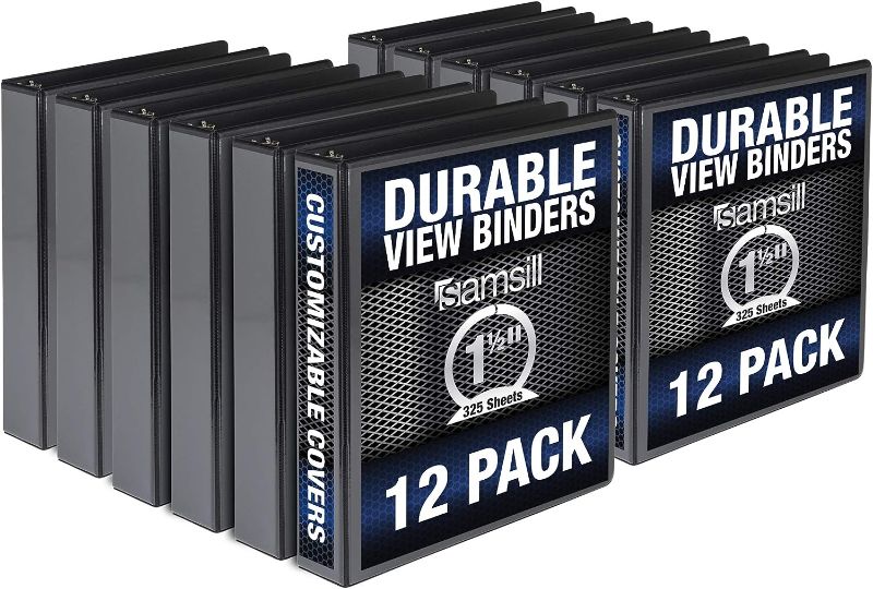 Photo 1 of Samsill Durable 1.5 Inch Binder, Made in the USA, Round Ring Customizable Clear View Binder, White, 12 Pack (MP248417)
