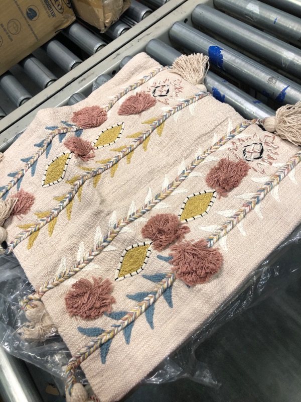Photo 1 of 3R Studios Embroidered and Appliqued Cotton Throw Pillow with Pom Poms and Tassels
