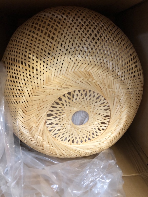 Photo 2 of **ONLY ONE** Arturesthome Round Bamboo Pendant Lights, Wicker Chandelier Hand-Woven Boho Basket Lampshade Hanging Ceiling Light for Kitchen Island Living Room 45cm