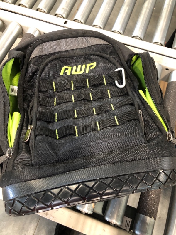 Photo 1 of AWP Extreme Tool Backpack | Rugged Polyester Jobsite Backpack with Waterproof Molded Base & Padded Shoulder and Waist Straps | 23 Tool Storage Pockets