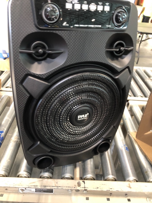 Photo 2 of Pyle Portable Bluetooth PA Speaker System - 800W 12” Outdoor Bluetooth Speaker Portable PA System - Party Lights, USB SD Card Reader, FM Radio, Rolling Wheels - Wired microphone, Remote - PPHP127B