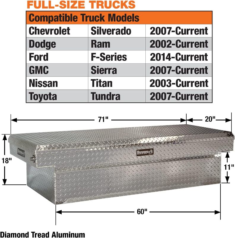 Photo 8 of 71.36 in. Diamond Plate Aluminum Full Size Crossbed Truck Tool Box **Missing Keys and Bolt Kit**