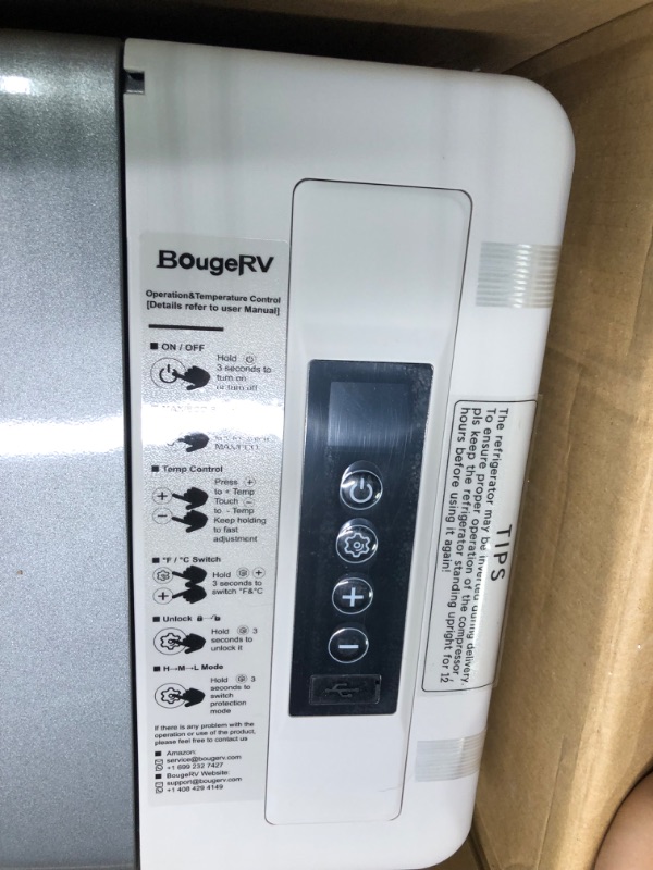 Photo 4 of BougeRV 12 Volt Refrigerator With Cover 12V Car Fridge 30 Quart Portable Freezer Compressor Cooler Compressor Freezer,12/24V DC 110~240 Volt AC,-7?~50? for Truck RV SUV Grey 30 Quart with Cover, Car Charger and Wall Outlet Cord Included 