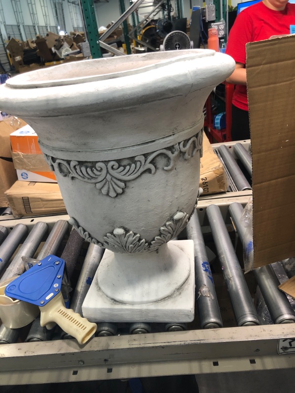 Photo 2 of 20 in. White Stone Antique Moroccan Urn Planter