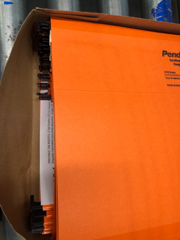 Photo 1 of Pendaflex SureHook Hanging Folders, Letter Size, 1/5-Cut Tabs, Orange, 20/Box