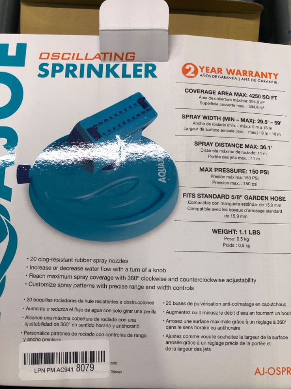 Photo 7 of Aqua Joe AJ-OSPR20 Mini Gear-Driven Oscillating Sprinkler on Sled Base, 4,250 Sq. Ft. Max, Blue & SJI-OMS16 Indestructible Metal Base Oscillating Sprinkler, 3600-Square Foot Coverage LIGHT BLUE Oscillating Sprinkler + Sprinkler