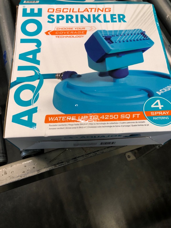 Photo 2 of Aqua Joe AJ-OSPR20 Mini Gear-Driven Oscillating Sprinkler on Sled Base, 4,250 Sq. Ft. Max, Blue & SJI-OMS16 Indestructible Metal Base Oscillating Sprinkler, 3600-Square Foot Coverage LIGHT BLUE Oscillating Sprinkler + Sprinkler