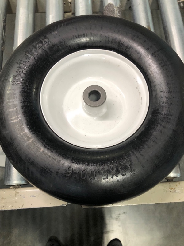 Photo 4 of 2 PCS Upgrade 13x5.00-6" Flat Free Lawn Mower Smooth Tire, Commercial Grade Lawn and Garden Mower Turf Replacement Solid Tire and Wheel with Steel Rim, 3/4" Grease Bushing and 3.25"-5.9" Centered Hub