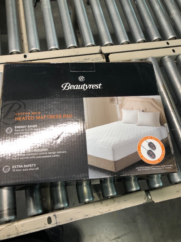 Photo 2 of Beautyrest Cotton Blend Heated Mattress Pad Secure Comfort Technology - Luxury Quilted Electric Mattress Pad with Deep Pocket - 5-Setting Heat Controllers, Twin XL , White White Twin XL