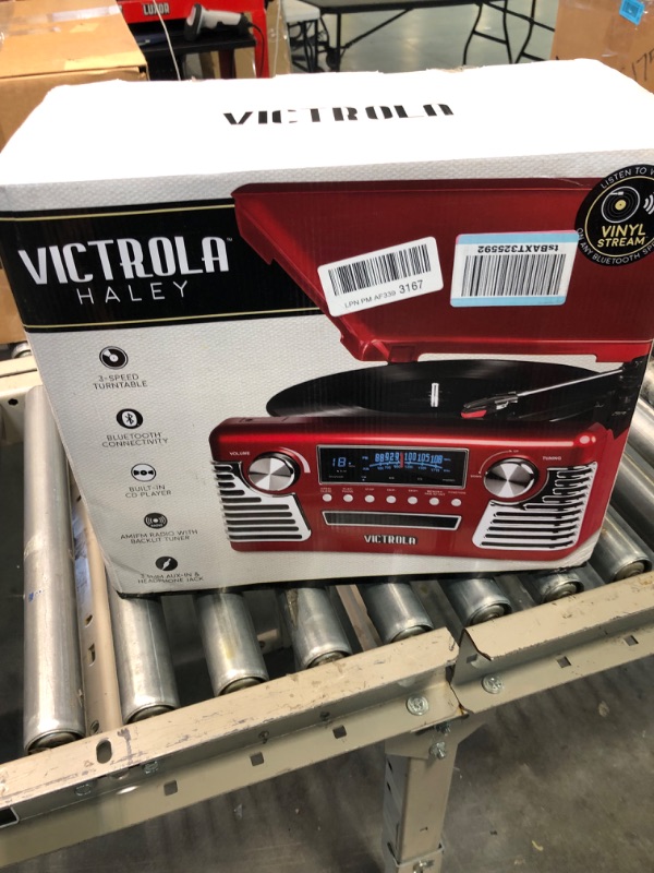 Photo 2 of Victrola 50's Retro Bluetooth Record Player & Multimedia Center with Built-in Speakers - 3-Speed Turntable, CD Player, AM/FM Radio | Vinyl to MP3 Recording | Wireless Music Streaming | Red Red Record Player