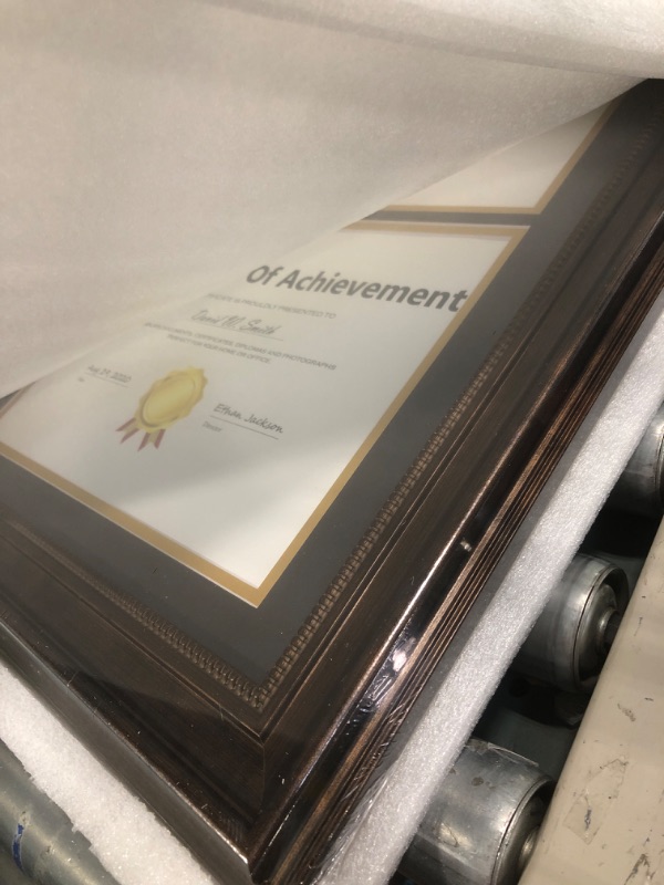 Photo 2 of Space Art Deco, Triple Certificate Frame Double Mat for (3) 8.5x11 Certificates/Diplomas Sawtooth Hangers Wall Mount(Brown, Vertical Style, Black Over Gold Mat) Vertical Brown (Black Over Gold Mat)