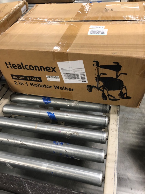 Photo 2 of Healconnex 2 in 1 Rollator Walker for Seniors-Medical Walker with Seat,Folding Transport Wheelchair Rollator with 10" Big PU Rear Wheels,Reversible Soft Backrest and Detachable Footrests Blue