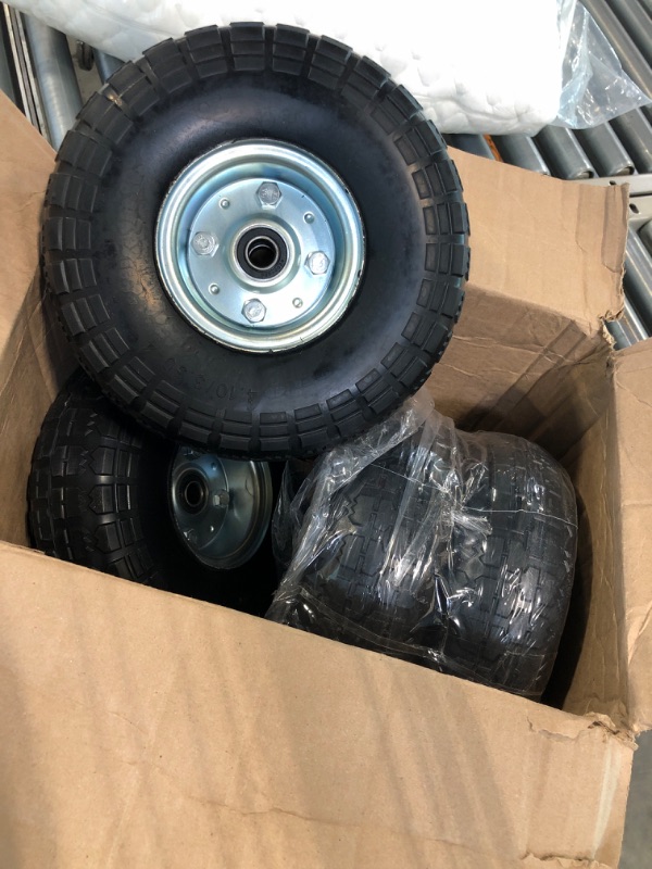 Photo 3 of (4-Pack) AR-PRO 10-Inch Solid Rubber Tires and Wheels - Replacement 4.10/3.50-4” Tires and Wheels with 5/8” Axle Bore Hole, 2.2” Offset Hub, and Double Sealed Bearings - Perfect for Gorilla Carts 4 Sliver