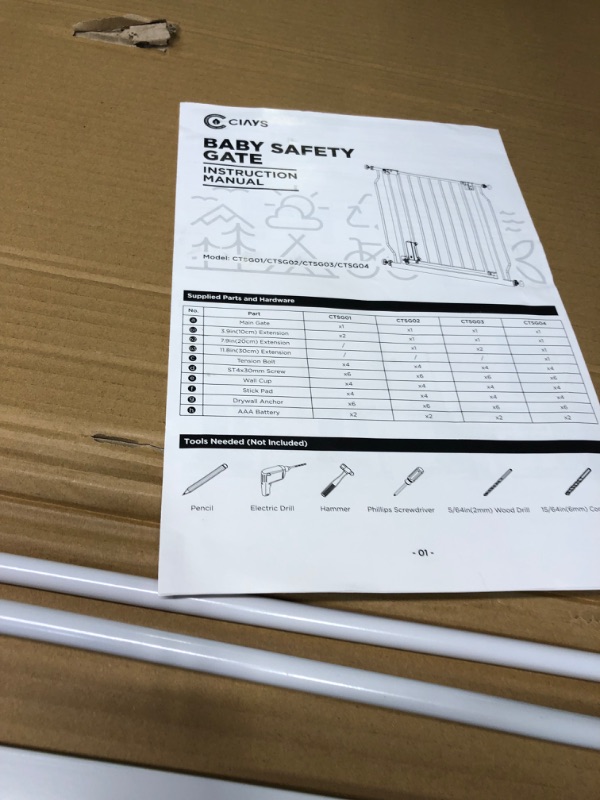 Photo 7 of Ciays 29.5” to 57.1” Baby Gate for Stairs Doorways and House, 30” Height Extra Wide Auto-Close Safety Dog Gate for Pets with Secure Alarm, Pressure Mounted, White 29.5-57.1 inch White
