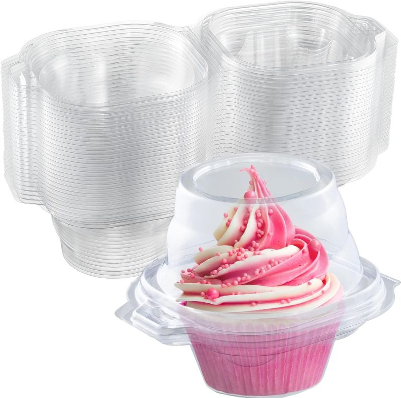 Photo 1 of 400 Cupcake Containers Plastic Disposable - Plastic Individual Cupcake Holders Single Clear Cupcake Case Boxes Stackable Muffin Pods High Dome with Lids for Parties Cake Muffin Fruit