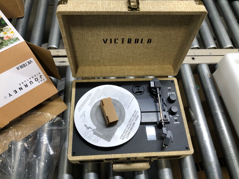 Photo 3 of Victrola Journey+ Signature Turntable Record Player - 33-1/3, 45 & 78 RPM Suitcase Vinyl Record Player, Bluetooth Connectivity & Built-in Speakers, Stereo RCA Output, Linen Finish, Cream