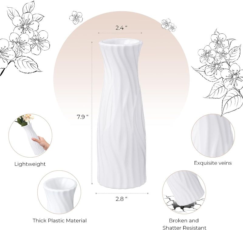 Photo 1 of 3 Pcs Plastic Composite Flower Vase White Tall Conic Floral Vase Ceramic Look Small Bud Vase Unbreakable Bud Vase for Centerpieces Wedding Living Room Decorations(Stylish Style)