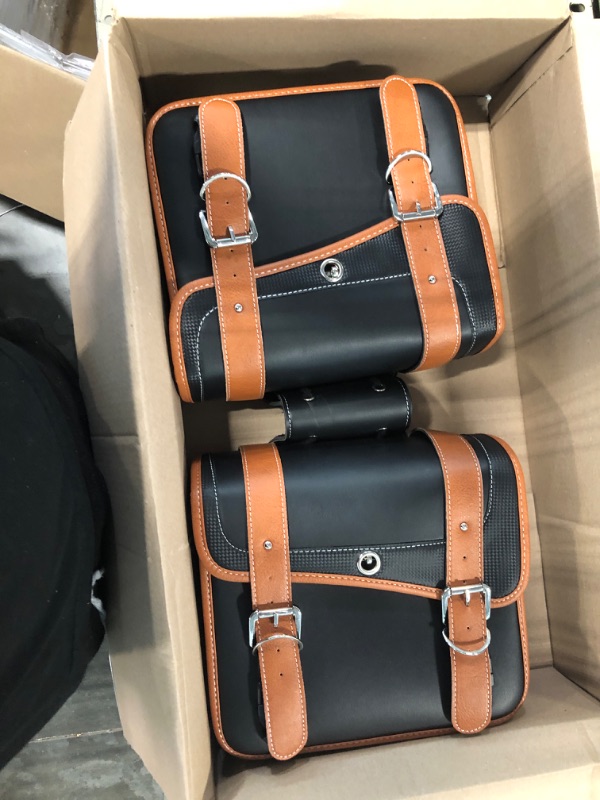 Photo 2 of WENLICP Motorcycles Saddle Bags And Motorcycle Saddlebags Throw Over Saddle Bags PVC Leather With 2 Cup Holder And 2 Lock Compatible Sportster Softail Dyna Road King(ORANGE AND BLACK)