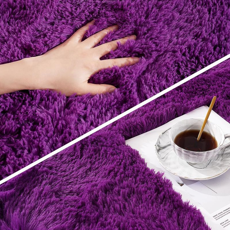 Photo 1 of Amearea Premium Soft Area Rug Feet 2x6, Purple Rugs for Living Room, Fluffy Carpet for Bedroom Nursery Playroom Teen Home Decor, Comfortable Indoor Furry Dorm Carpets, Volet Purple
