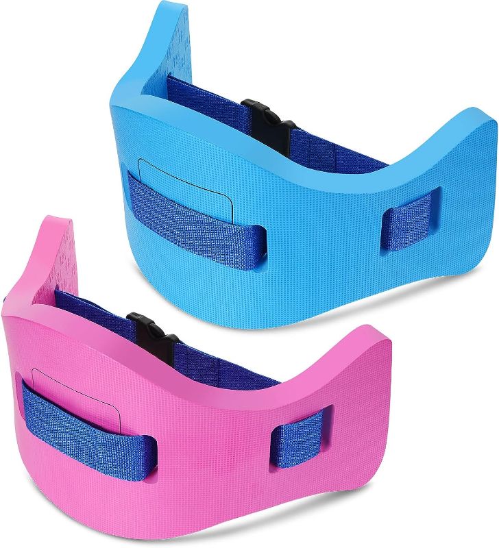 Photo 1 of Wettarn 2 Pcs Kids Swim Belt with Adjustable Strap, EVA Buoyancy Belt for Youth Children Junior Water Aerobics Swimming Belt Fitness Foam Flotation Aid for Pool Swimming Training, Blue and Pink
