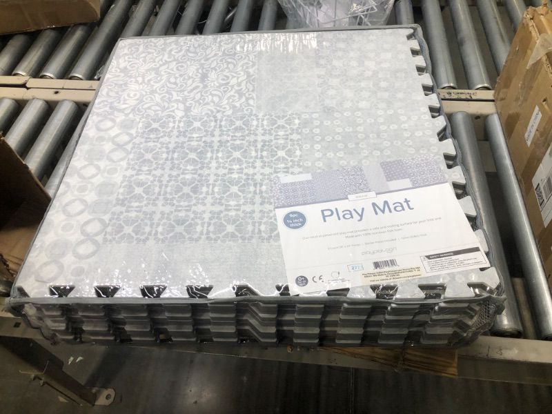 Photo 1 of Play Platoon Non-Toxic Extra-Thick Children's Play Mat, 9 Tiles - 72 x 72 inch Comfortable Cushiony Foam Floor Puzzle Mat for Kids & Toddlers with 24 x 24 inch Tiles - Black/White, Boho Modern Grey