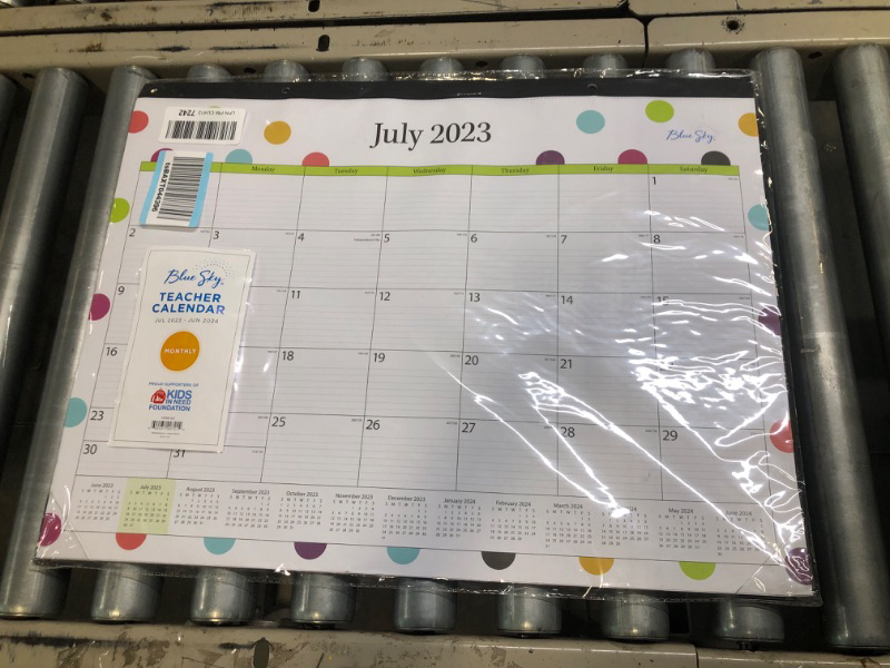 Photo 2 of Blue Sky 2023-2024 Academic Year Teacher Monthly Desk Pad Calendar, 22" x 17", Trim Tape Binding, Two-Hole Punched, Ruled Blocks, Dots (105496-A24) New Edition