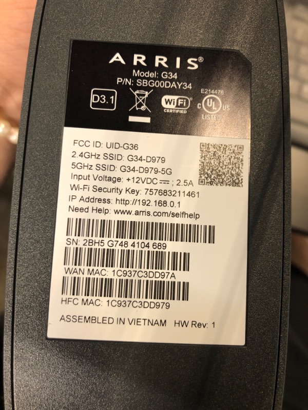 Photo 3 of ARRIS Surfboard G34 DOCSIS 3.1 Gigabit Cable Modem & Wi-Fi 6 Router (AX3000) | Approved for Comast Xfinity, Cox, Spectrum & More | Four 1 Gbps Ports | 1 Gbps Max Internet Speeds | 2 Year Warranty Cable Modem Router - DOCSIS 3.1 Cable