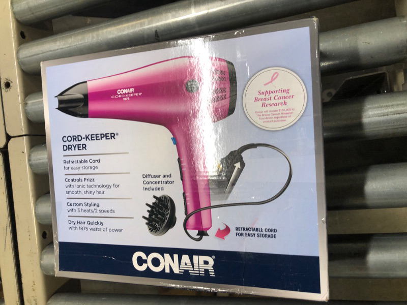 Photo 4 of Conair Hair Dryer with Retractable Cord, 1875W Cord-Keeper Blow Dryer Pink