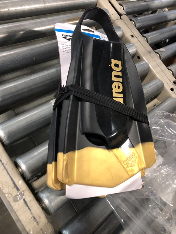 Photo 1 of Arena Unisex Adult Powerfin Pro Swim Training Fins Men and Women Silicone Short Blade Flippers Left-Right Custom Design, Sizes 4.5-13.5 Black Gold 12.5-13.5