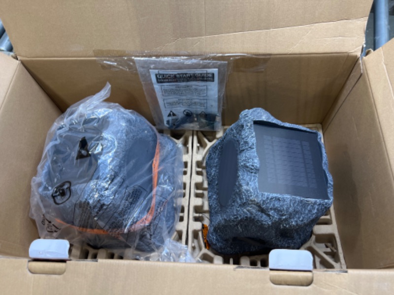 Photo 2 of Innovative Technology Outdoor Rock Speaker Pair - Wireless Bluetooth Speakers for Garden, Patio, Waterproof, Built for all Seasons & Solar Powered with Rechargeable Battery, Music Streaming - Charcoal