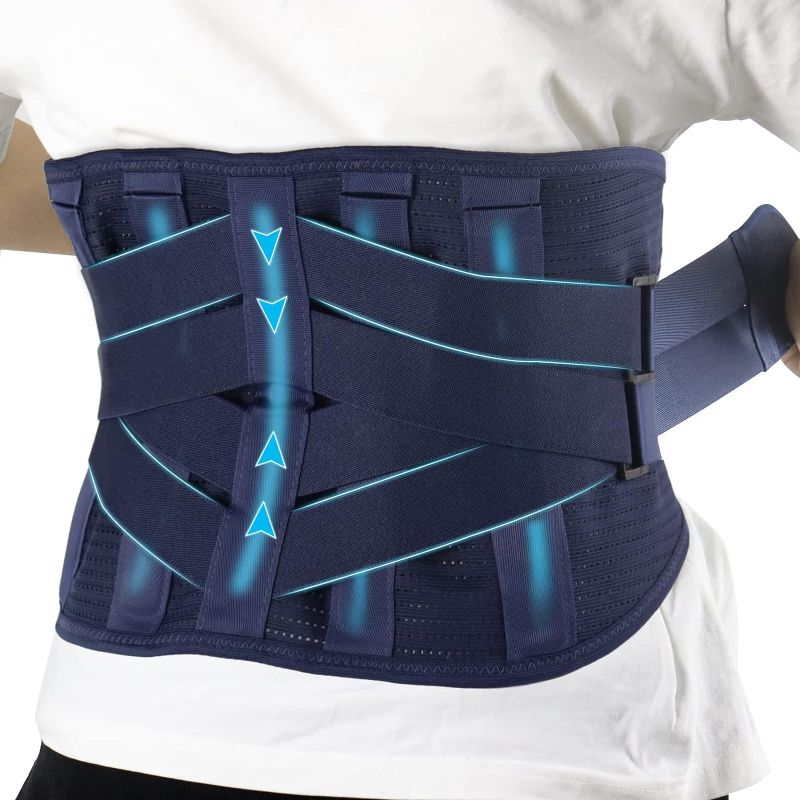 Photo 1 of 6xigouma Back Brace for Lower Back Pain Relief, Breathable Lower Back Support for Women & Men,Lumbar Support Belt with 7 Stays for Herniated Disc, Sciatica, Blue (L)