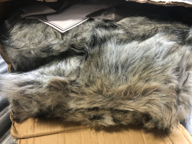 Photo 3 of BATTILO HOME Wolf Faux Fur Blanket, Extra Large Fox Fur Throw Blankets for Couch, Bed, Super Soft, Fluffy, Eelegant, Grey with Black Tips Blanket Reversible to Plush Velvet, (Grey, 60"x80") Grey 60"x80"