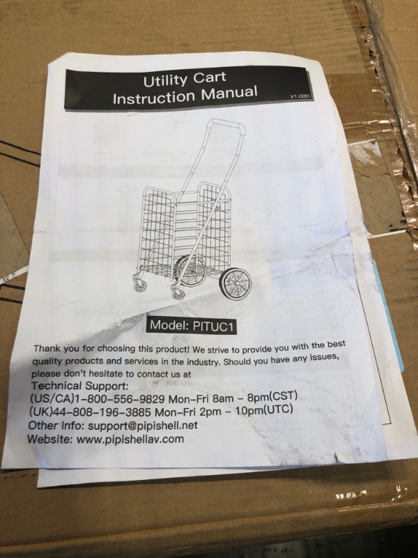 Photo 5 of ***MISSING A PIECE*** Pipishell Shopping Cart with Dual Swivel Wheels for Groceries - Compact Folding Portable Cart Saves Space - with Adjustable Handle Height - Lightweight Easy to Move Holds up to 70L/Max 66Ibs -PITUC1 Black