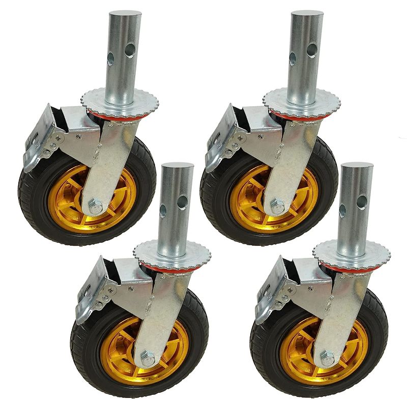 Photo 1 of ASTAMOTOR 4 PCS 8"x 2" Scaffolding Rubber Caster Wheels with Dual Locking Swivel Caster, 360 Degrees Heavy Duty, 4 Pack