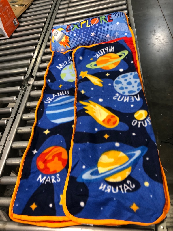 Photo 3 of Funhouse Explore Planets & Outer Space Kids Nap-Mat Set – Includes Pillow And Fleece Blanket – Great For Boys Napping during Daycare Or Preschool - Fits Toddlers, Blue Explore Outer Space