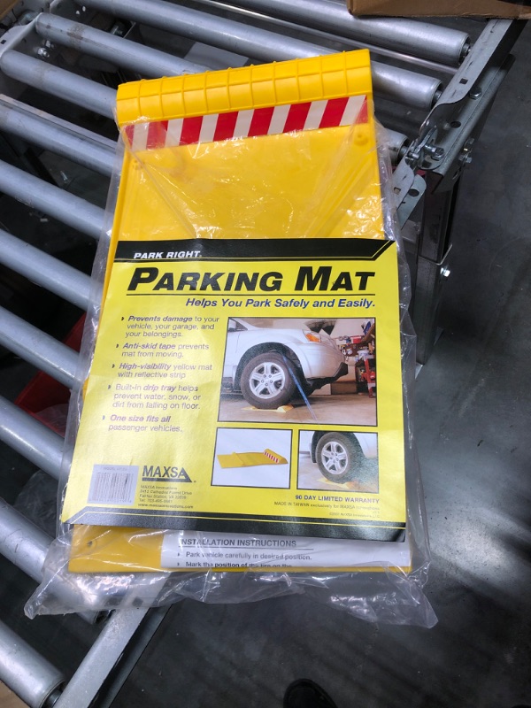 Photo 3 of Maxsa 37356 Park Right Perfect Parking Self Adhesive Anti-skid Parking Mat for Cars and Trucks, 21" x 11" x 2", Yellow with Reflective strip 1-Pack Yellow Standard Packaging