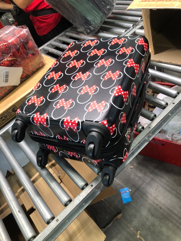 Photo 4 of American Tourister Disney Hardside Luggage with Spinner Wheels, Black,White,Red/Minnie Mouse Head Bow, Carry-On 21-Inch Carry-On 21-Inch Black,White,Red/Minnie Mouse Head Bow ***Suitcase is dented on a corner***