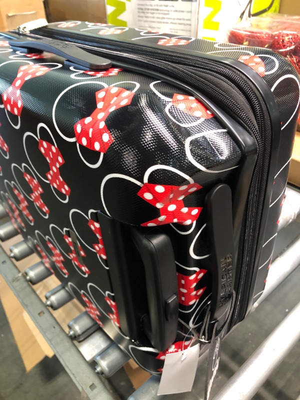 Photo 6 of American Tourister Disney Hardside Luggage with Spinner Wheels, Black,White,Red/Minnie Mouse Head Bow, Carry-On 21-Inch Carry-On 21-Inch Black,White,Red/Minnie Mouse Head Bow ***Suitcase is dented on a corner***