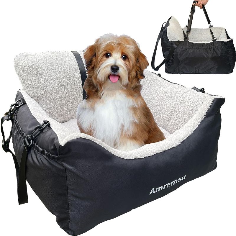 Photo 1 of Dog Car Seat for Small Dog Under 25,Fully Detachable and Washable Ultra Soft Car Travel Bed Two Portable Handle and Storage Pockets,with Clip-on Soft Dog Car Seat,Portable Dog Car Travel Carrier Bed

