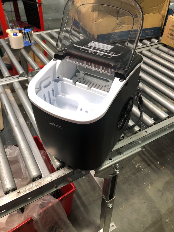 Photo 1 of Silonn Ice Maker Countertop, 9 Cubes Ready in 6 Mins, 26lbs in 24Hrs, Self-Cleaning Ice Machine with Ice Scoop and Basket, 2 Sizes of Bullet Ice for Home Kitchen Office Bar Party
***One of the sides is damaged (shown in last photo)***