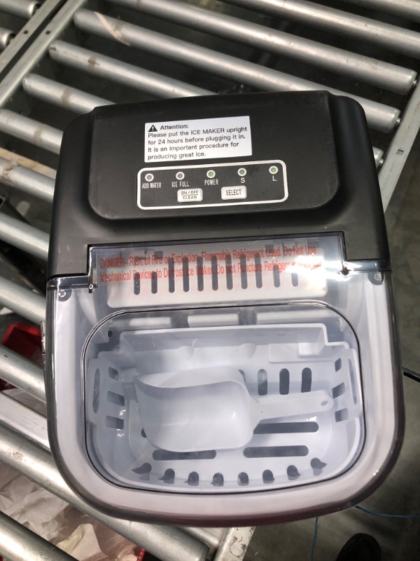 Photo 1 of Silonn Ice Maker Countertop, 9 Cubes Ready in 6 Mins, 26lbs in 24Hrs, Self-Cleaning Ice Machine with Ice Scoop and Basket, 2 Sizes of Bullet Ice for Home Kitchen Office Bar Party
***One of the sides is damaged (shown in last photo)***