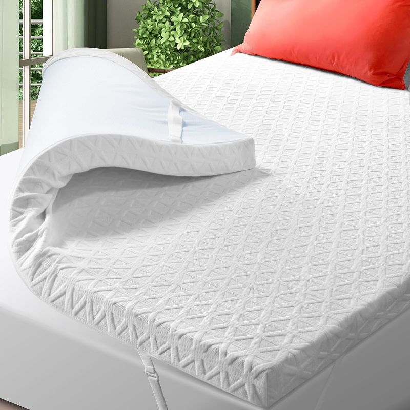 Photo 1 of 3 Inch Gel Memory Foam Mattress Topper Queen Size, High Density Cooling Pad Pressure Relief Bed Topper for Back Pain, with Removable Breathable Soft Bamboo Cover,