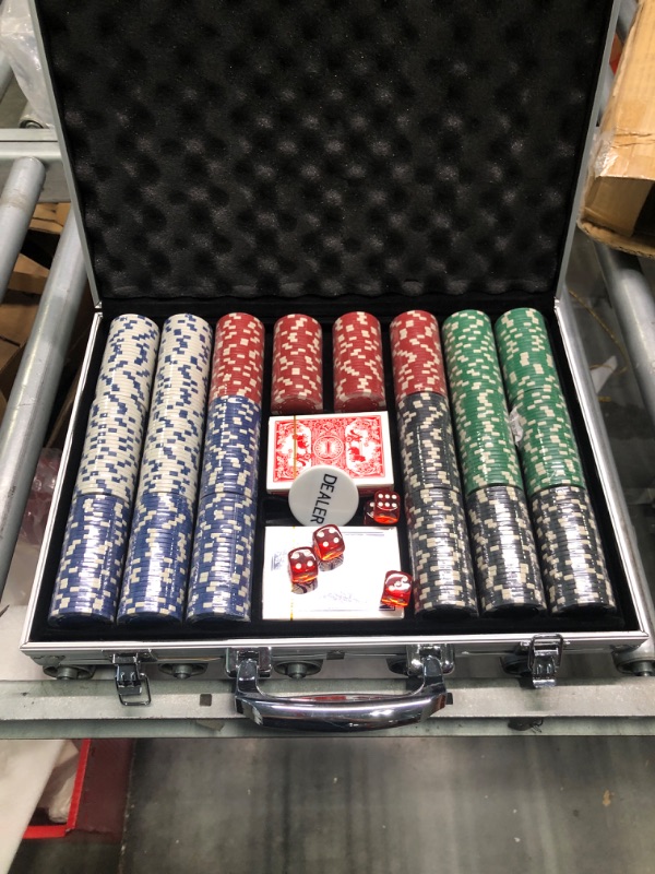 Photo 3 of Comie Poker Chips,500PCS Poker Chip Set with Aluminum Travel Case,11.5 Gram Poker Set for Texas Holdem Blackjack Gambling Red Green Black White Blue