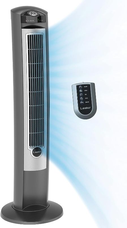 Photo 1 of Lasko Portable Electric 42" Oscillating Tower Fan with Fresh Air Ionizer, Timer and Remote Control for Indoor, Bedroom and Home Office Use, Silver 2551