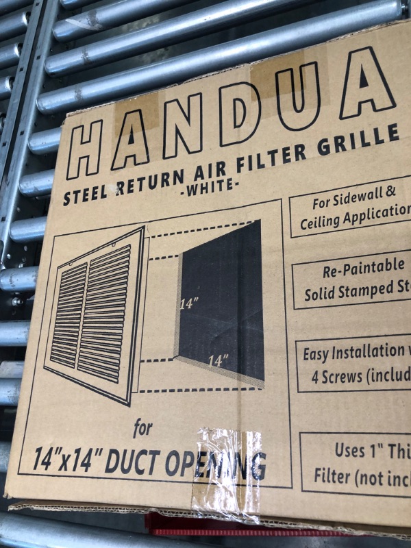 Photo 2 of 14"W x 14"H [Duct Opening Measurements] Steel Return Air Filter Grille [Removable Door] for 1-inch Filters | Vent Cover Grill, White | Outer Dimensions: 16 5/8"W X 15 5/8"H for 14x14 Duct Opening Duct Opening style: 14 Inchx14 Inch