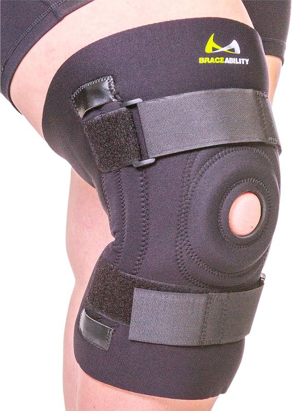 Photo 1 of BraceAbility Bariatric Knee Brace for Large Legs - Plus Size Knee Brace with Side Stabilizers for Big Men or Women, Arthritis, Patellar Tendonitis, Obese Chondromalacia Pain, Instability (5XL)
